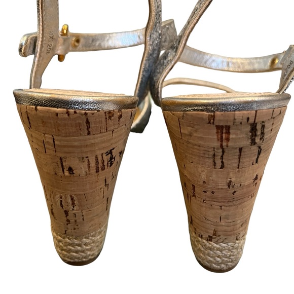 Prada Silver Glitter Cork Wedge Sandal, Sz 40 - Picture 8 of 16